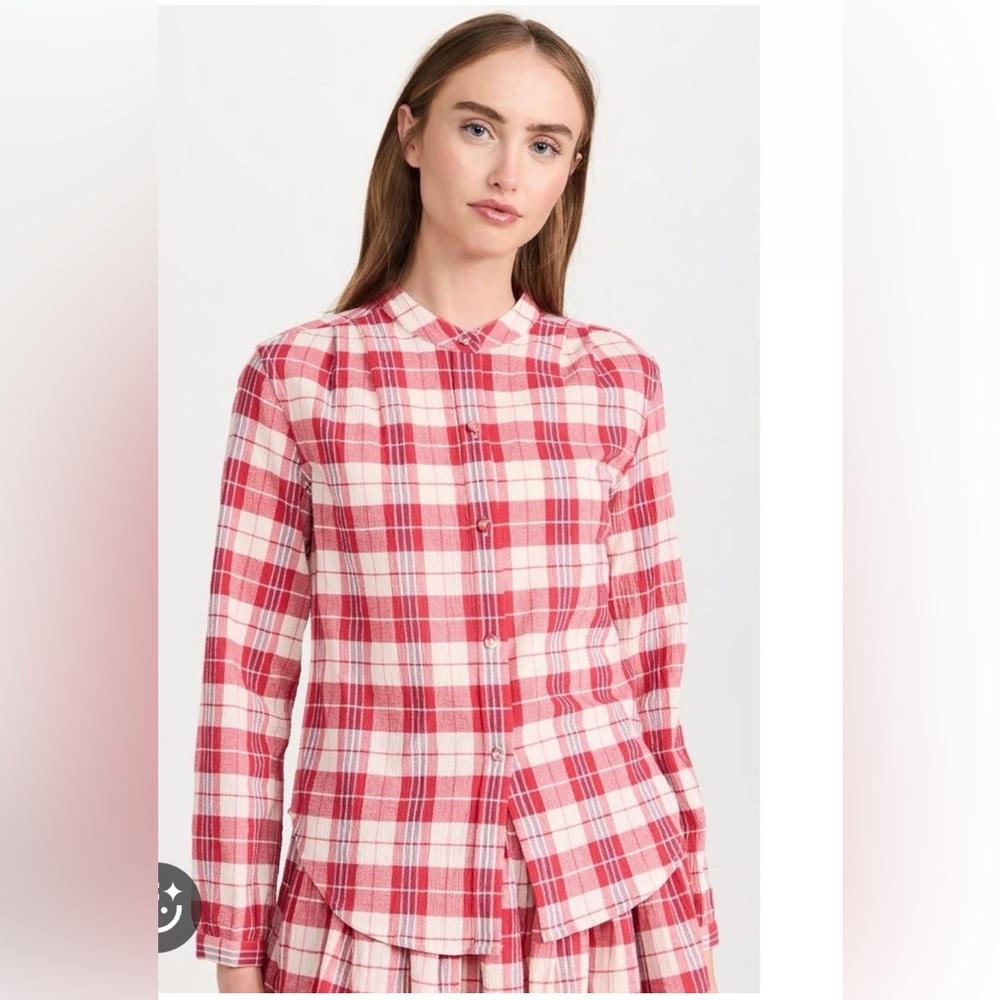 Suzie Kondi plaid gauze button up blouse red